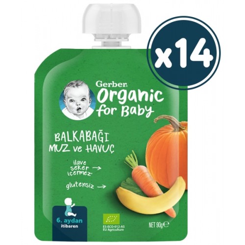 Gerber Organik Muzlu ve Havuçlu Balkabağı Püresi 90g x 14 Adet